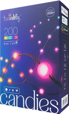 Zdjęcie produktu dla Twinkly Candies 200 diod LED RGB w kształcie pereł, zielony przewód, USB-C|Twinkly