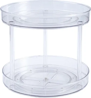 Produktbild von Rotierender Organizer, transparent, doppelschichtig, um 360 ¡ã drehbar, Kuechengewuerzregal, Make-up-Halter, Lazy Susan Drehteller