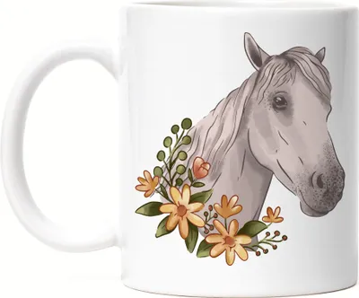 Produktbild von Pferd Tasse Weiß Liebe Pferde Hengst Stute Hobbie Freiheit Pferdeflüsterer Pferdeliebhaber Reiten Blumen Reiterin