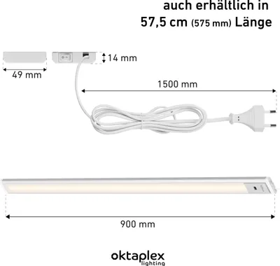 Produktbild von Oktaplex 3er Set LED Unterbauleuchte mit Bewegungsmelder 90cm 9,9W 4000K tralweiß Silber dimmbar Unterschrankleuchte Küche