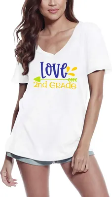 Produktbild von Damen Grafik T-Shirt V-Ausschnitt Liebe 2 Klasse – Love 2nd Grade – Öko-Verantwortlich Vintage Jahrgang Kurzarm Lustige Druck Geburtstag Geschenk Frau