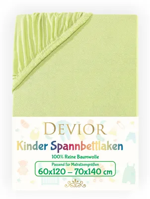 Produktbild von Devior Jersey Kinder Spannbettlaken 60x120 - 70x140 cm apfelgrün Bettlaken 100% Baumwolle bis 12cm Matratzenhöhe Gummizug