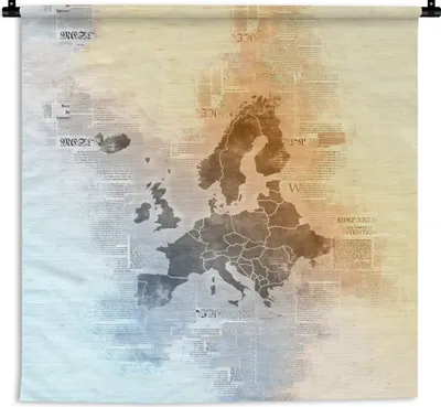 Produktbild von MuchoWow® Wandteppich Wandbehang Karten - Europa - Aquarell - Zeitung 150x150 cm Tapisserie Dekoration Wandtuch - Wohnaccessoires - Modernes