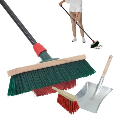 Produktbild von Novaliv Gartenbesen mit Stiel V-Borsten 40 cm Elaston Borsten inkl. Kehrgarnitur schwarz bestehend aus Kehrblech und Handfeger Terassenbesen Hofbesen Stallbesen Kehrbesen Outdoor broom