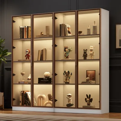 Produktbild von MODFU Vitrinen Hochschrank 2er-Set für Badezimmer, Aufbewahrungsmöbel mit 16-farbiger LED-Beleuchtung, Badezimmersch freistehender Schrank mit beweglichen Einlegeböden für Wohnzimmer, Küche, Weiß