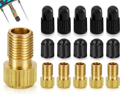Produktbild von Ventiladapter aus Messing – 5 Adapter und 10 Ventilkappen