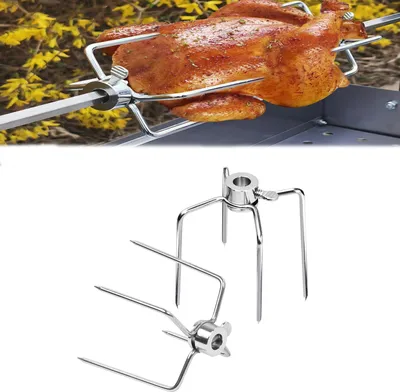 Image de YARDIN Pince à viande 2 pièces Aiguilles à viande pour tournebroche,304 Acier inoxydable résistant à la chaleur et à la rouille Fourchette à barbecue multifonctions pour tournebroche