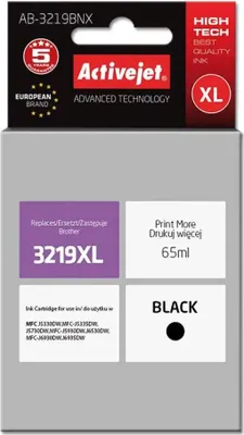 Produktbild von Activejet AB-3219BNX Tintenpatrone (Ersatz für Brother LC3219Bk XL; Höchst; 65 ml; schwarz)