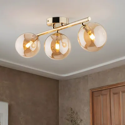 Produktbild von Deckenlampe Metall Rauchglas in Gold Bernstein G9 3-flammig länglich Modern Deckenleuchte