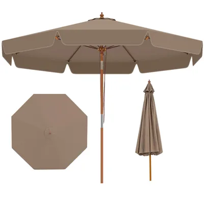 Immagine prodotto di Ombrellone COSTWAY φ300 cm, ombrellone da giardino con mantovana, inclinabile di 30° su entrambi i lati, ombrellone da balcone in legno, ombrellone da terrazza, ombrellone da mercato Khaki-Tan