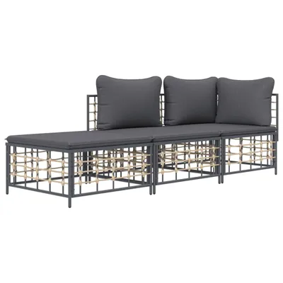 Produktbild von Möbel Gartenmöbel - Outdoor-Lounge - 3-tlg. Garten-Lounge-Set/Gartensofa-Set - Outdoor-Lounge-Set - mit Kissen Anthrazit Poly Rattan - Gartengarnitur - Gartensofas CLORIS9475213