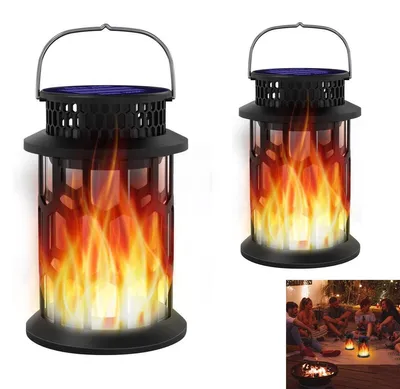 Produktbild von Solarleuchten für den Außenbereich, Solarlaternen mit flackernder Flamme, wasserdicht, mit Flammeneffekt für Terrasse, Deck und Hof, 2er-Pack