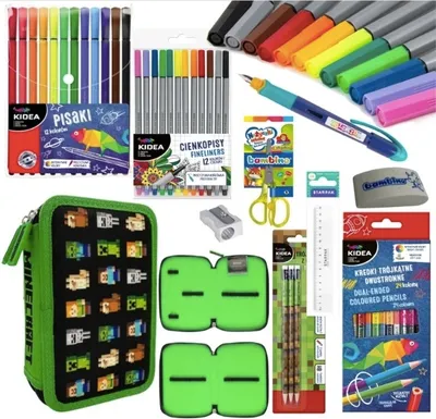 Produktbild von Federmäppchen 2 Fächer - Mäppchen für Mädchen und Jungen - Federmappe 2-Fach Federtasche Schüleretui 43-teilig: 12 Filzstifte, 12 Fineliner, Minecraft
