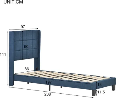 Produktbild von Polsterbett mit Lattenrost, 90x200 cm, gepolsterter Kopfteil mit seitlichen Ohren, Bezug aus Leinen, Einzelbett, Jugendbett