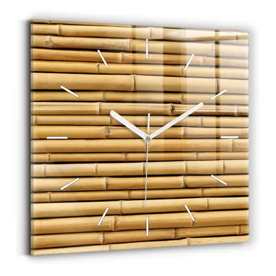 Obrázek produktu pro Wallfluent Hodiny - Skleněné Nástěnné Hodiny - Tichý Křemenný Pohyb - Nástěnná Dekorace Kuchyně Ložnice - Bílé Ručičky Hodin - 30x30 cm - Bambusové pruty