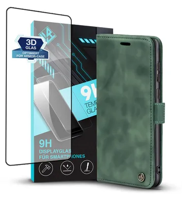 Produktbild von Handy Hülle für Samsung Galaxy S24 Ultra mit 9H Displayglas Klapphülle Bookcase Flip Cover Handy Tasche Etui Farbe: Grün
