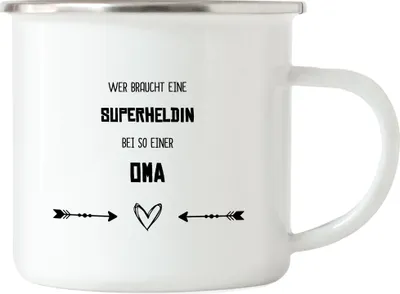 Produktbild von Wer Braucht Superheldin Emaille Tasse Beste Oma Der Welt Geschenkidee Geburtstag Großmutter
