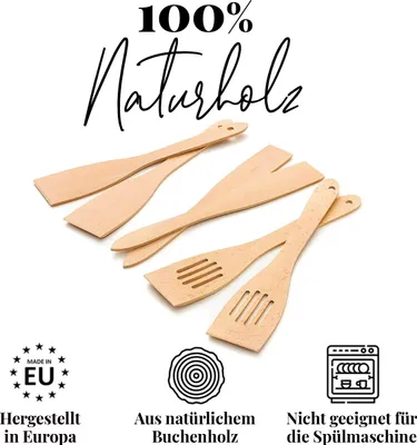 Zdjęcie produktu dla tuuli 6-częściowy zestaw szpatułek z drewna bukowego (6x szpatułka o długości 30 cm)
