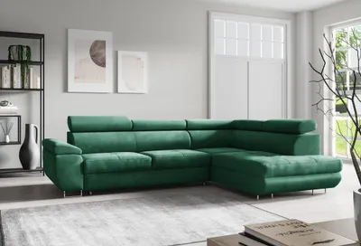 Produktbild von Ecksofa MILO L-form mit Bettkasten und Schlaffunktion 274x203 cm - rechte Seite, Farbe: Monolith 37 - Flaschengrün