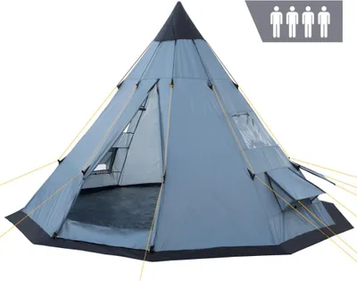 Produktbild von CampFeuer Tipi Zelt Spirit für 4 Personen, 3000 mm Wassersäule, Grau, Indianerzelt für Camping