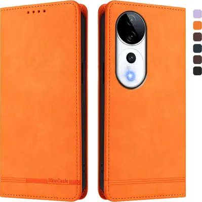 Produktbild von Hülle für Vivo V40 / V40 Pro, Retro Kunstleder Ständer Klapphülle mit Kartenfächer und Magnetische Orange