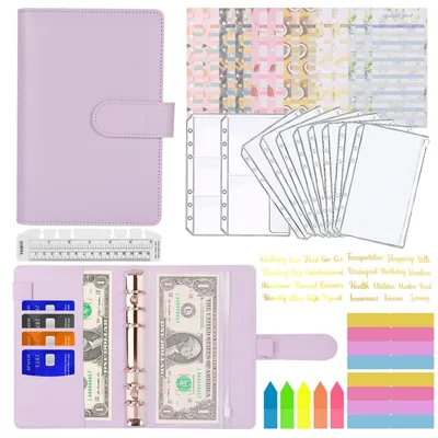 Produktbild von A6 Budget Binder 29-teiliges Set Geld Organizer Violett mit Zubehör