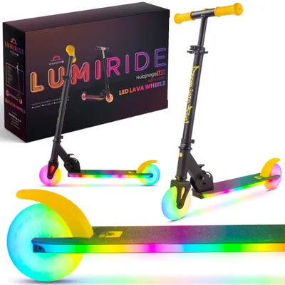 Obrázok produktu pre Detská kolobežka LUMI RIDE dvojkolesová kolobežka s LED kolieskami, zadné brzdy, nastaviteľná výška, nosnosť do 50 kg, skladacia žltá Sun Baby