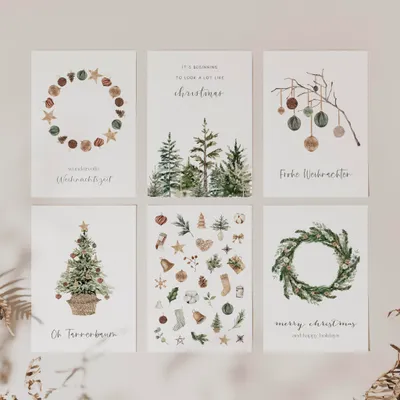 Produktbild von 6er Set Weihnachtskarten A6 auf Strukturpapier - rustic