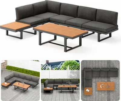 Produktbild von Melko Sitzgruppe Aluminium Lounge Ecksofa mit Liegefunktion wetterfest Essgruppe Gartenmöbel Entspannungsoase Sofa Sitzgarnitur Outdoor-Möbel