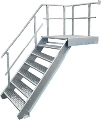 Produktbild von 6 Stufen + Podest Stahltreppe mit Geländer links / Stufenbreite 100cm / Geschosshöhe 100-140cm