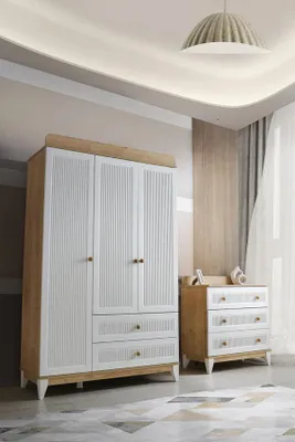 Image de Commode avec armoire, meubles en bois, blanc, chambre à coucher, chambre d'enfant, ensemble de 2 pièces.