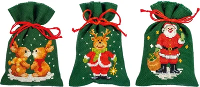 Produktbild von Vervaco Kräutertütchen Kreuzstich Set "Weihnachten" 3er Set, Zählmuster, 8x12cm
