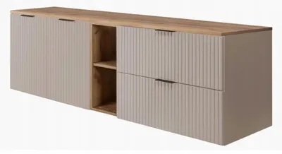 Zdjęcie produktu dla Szafka Łazienkowa Wisząca Dwudrzwiowa Kaszmir Blat Regał Dąb 160X46 Flisan