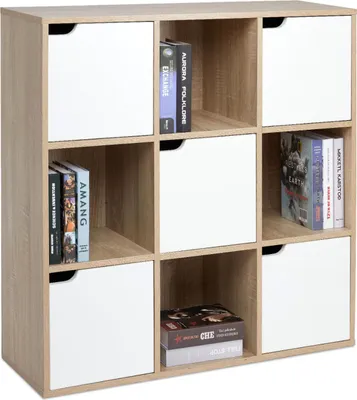 Produktbild von Mondeer Bücherschrank Bücherregal Aufbewahrungsregal 9 Fächer mit 5 Türen moderner Stil Geeignet für Büro Arbeitszimmer Wohnzimmer Braun