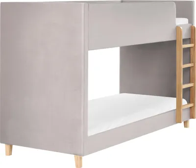 Zdjęcie produktu dla BELIANI Łóżko piętrowe jasnoszare welur z drewnianą drabinką 90 x 200 cm do pokoju dziecięcego