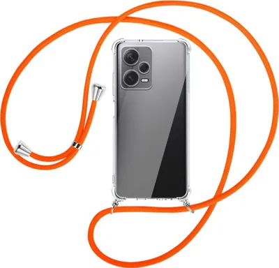 Produktbild von Handykette Backcover-Schutzhülle mit Band (Metall silberfarben) für Xiaomi Redmi Note 12 Pro Plus - neonorange