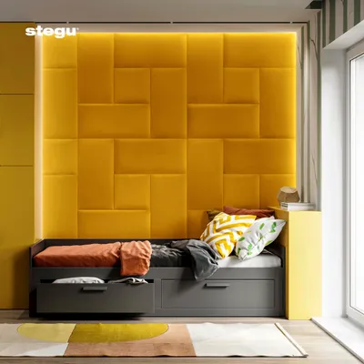 Obrázok produktu pre STEGU Čalúnený panel WANDPOLSTER vankúš čelo postele stena 30x60 cm žltá 60x30 cm