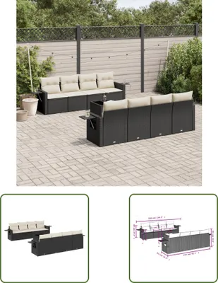 Produktbild von The Living Store 9-tlg. Garten-Sofagarnitur mit Kissen Schwarz Poly Rattan