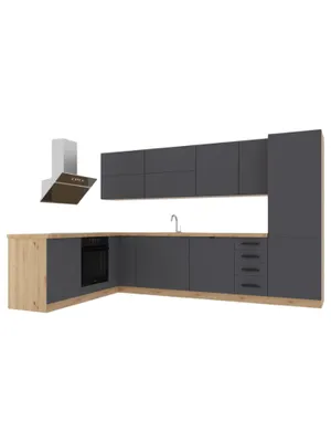 Produktbild von Winkelküche – Eckküche – Küchenzeile L-Form – Komplettküche – Küchenzeile – Nexa K53-G330 – 330 × 210 cm– Grau Matt