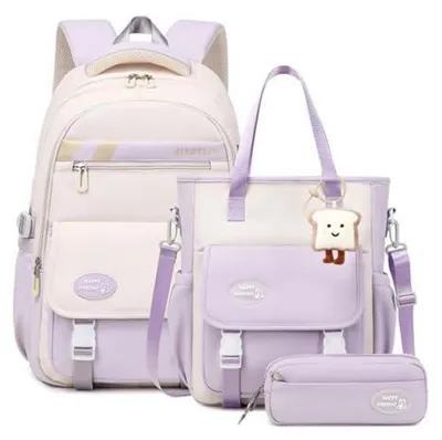 Immagine prodotto di Set di zaini per la scuola, modello per ragazze adolescenti, colore lilla, composto da 3 pezzi: zaino, astuccio e borsa per libri