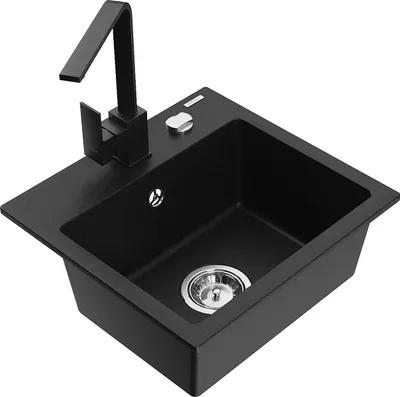Produktbild von Mexen Milo 1-Becken-Granit-Spüle mit Mischbatterie Rita, Schwarz - 6505-77-670300-70