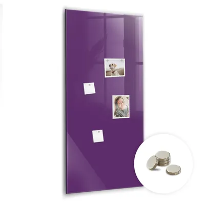 Obrázek produktu pro Magnetická Tabule na Zeď Skleněná - Memo Board Kleněnou Přední Stranou - 5 magnetů v balení - 60x120 cm - Fialová barva