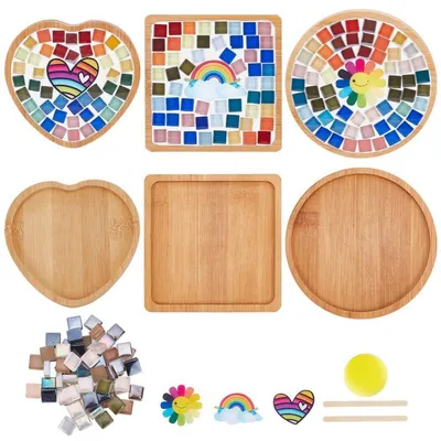Produktbild von DIY Mosaik Untersetzer Set 3 Stück Glas Regenbogen Herz Blume zum Basteln