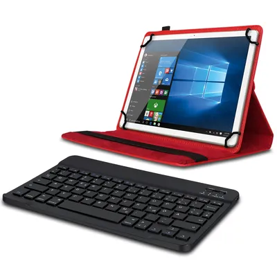 Produktbild von Tablet Tasche Tastatur Hülle für 10 10.1 Zoll Schutzhülle Case Bluetooth DrehbarFarben:Rot