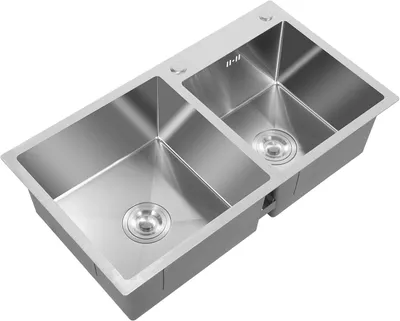 Produktbild von Doppelspüle aus Edelstahl mit Abtropfgestell und Siphon für die Küche