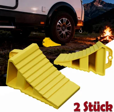 Image de LARS360 Cales jaunes remorque set de 2, cales en plastique avec poignée antidérapante, idéal pour voiture, camping-car, caravane, voiture, camion, bloc de pneus, cale de véhicule, transport