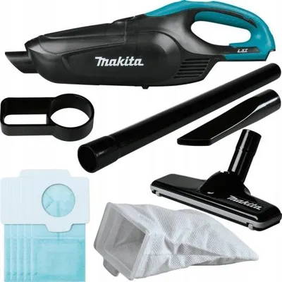 A collection of Makita vacuum cleaner accessories and parts laid out on a white background.