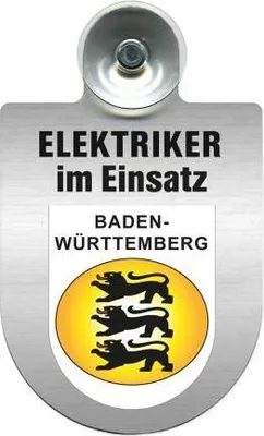 Produktbild von Einsatzschild für Windschutzscheibe incl. Saugnapf - Elektriker im Einsatz - 309489-   Wappen nach Wahl - 309489 Color - Region Baden-Württemberg