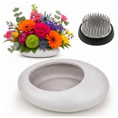 Productafbeelding van Omgoods - Keramische Ikebana Vaas Set met Kenzan voor Bloemencreatie
