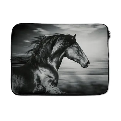 Produktbild von MuchoWow® Laptop Hülle 14 ZollPferd - Tiere - Schwarz - Weiß Laptoptasche - Laptoptasche - Stoßsicher - Schutzhaube